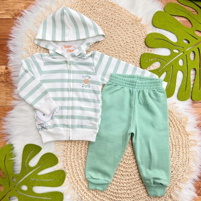 Conj. Jaqueta Baby Dog com capuz e Calça de Moletom - Verde